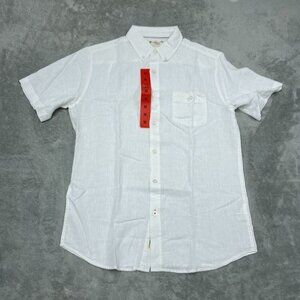 Weatherproof Vintage White Linen-Blend Short Sleeve Shirt Medium a0928